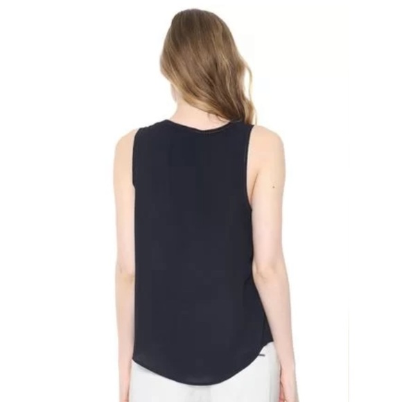 Banana Republic Sleeveless Blouse Navy Blue XS Petite Picot Trim Officecore - Picture 4 of 11